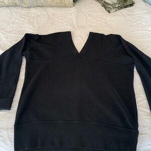 COS Size Large Black 100% Cotton Double V Neck Button Back Closure Tunic Top
